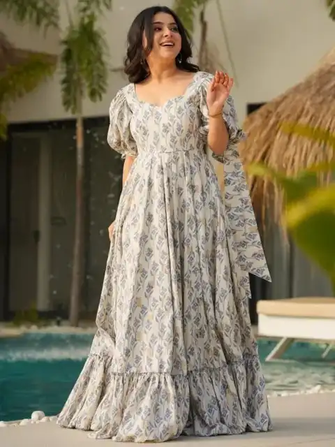Beige Floral Maxi Dress — view 3