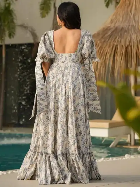Beige Floral Maxi Dress — view 4