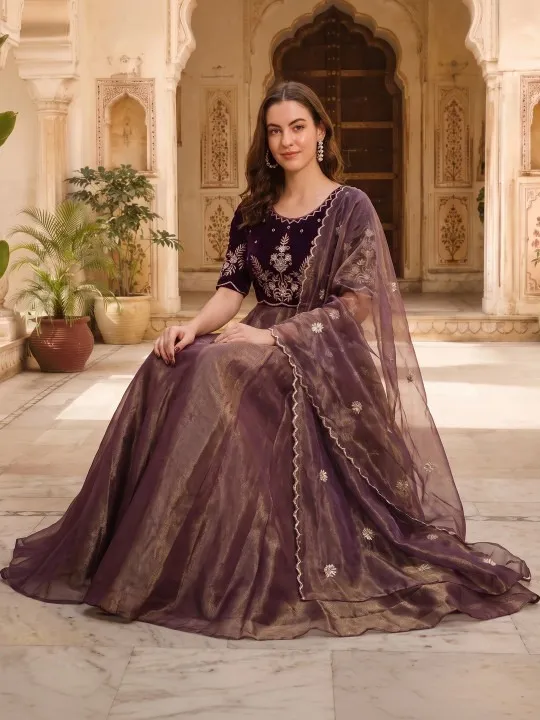 Brown Embroidered Maxi Dress — view 3