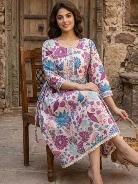 Purple Floral Midi Dress — view 3