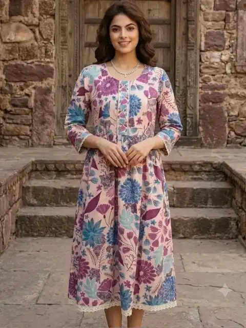 Purple Floral Midi Dress — view 4