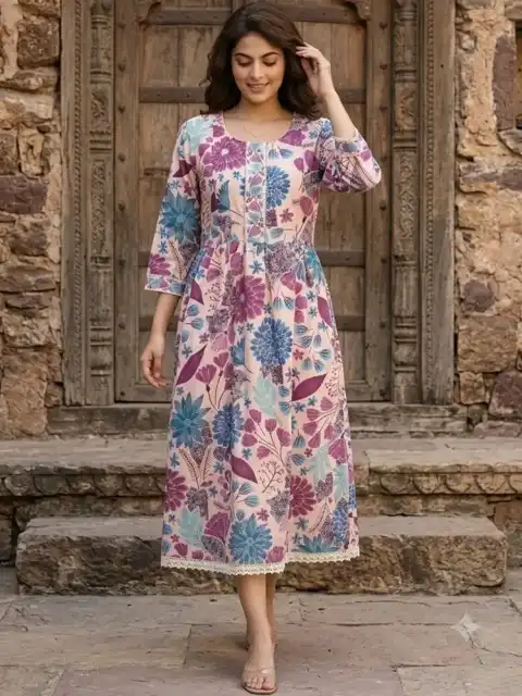 Purple Floral Midi Dress — view 5