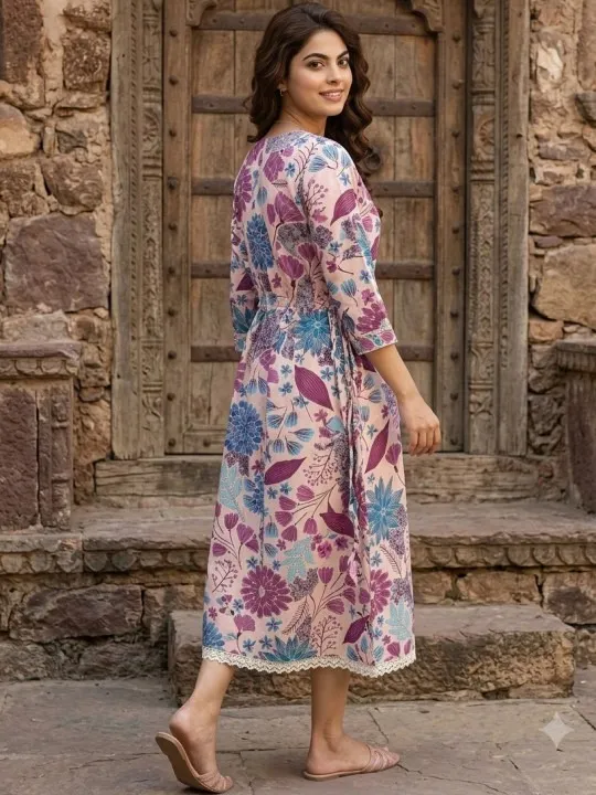 Purple Floral Midi Dress — view 2