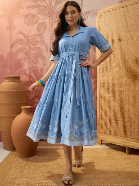 Blue Printed Midi Dress — view 1