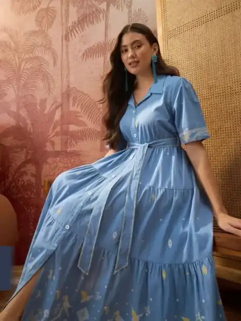 Blue Printed Midi Dress — view 3