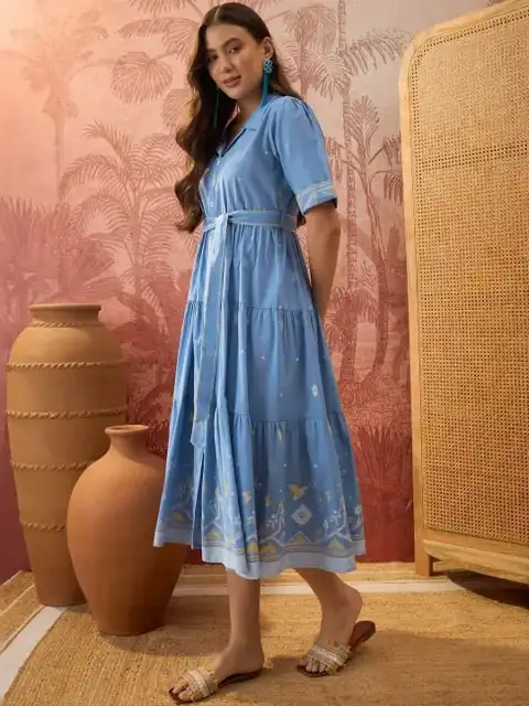 Blue Printed Midi Dress — view 4
