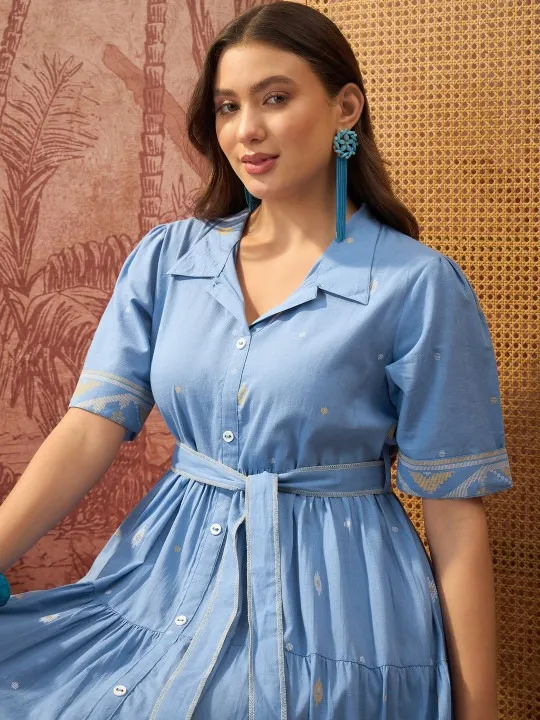 Blue Printed Midi Dress — view 2