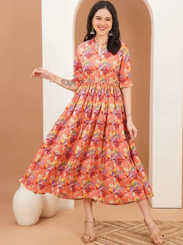 Orange Printed Maxi Dress — view 1