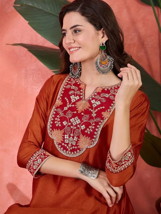 Red Embroidered Maxi Dress — view 2