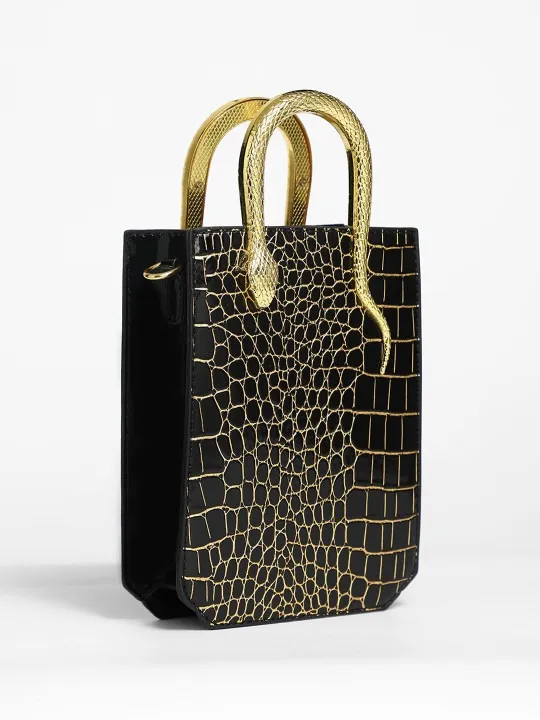 Black Textured Handheld Bag — view 2