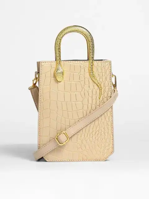 Beige Textured Handheld Bag — view 2