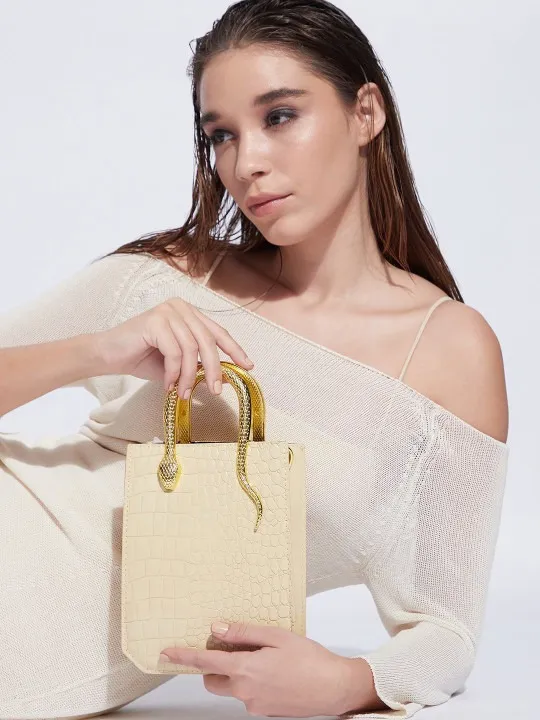 Beige Textured Handheld Bag — view 1