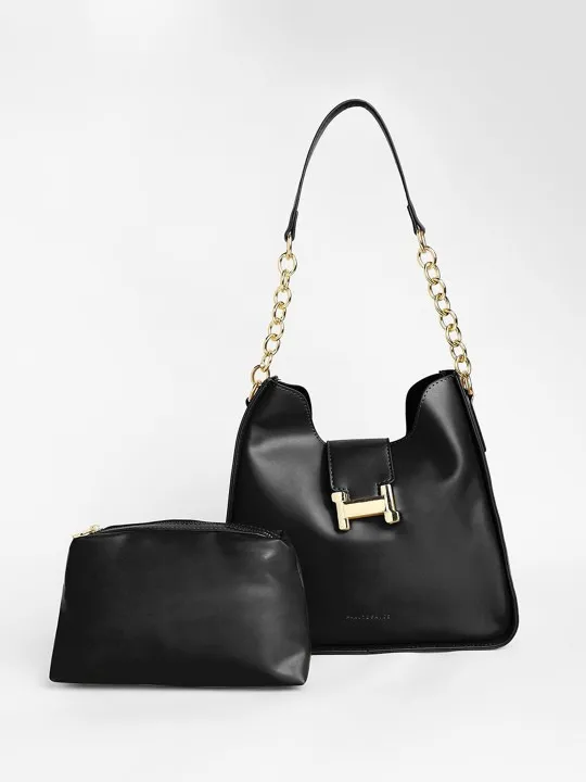 Black Textured Shoulder Bag — view 2