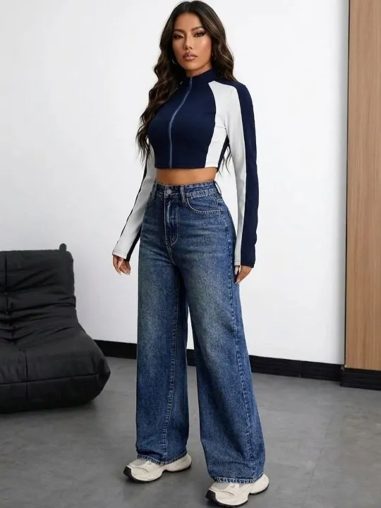 Green Wide Leg Jeans — view 1