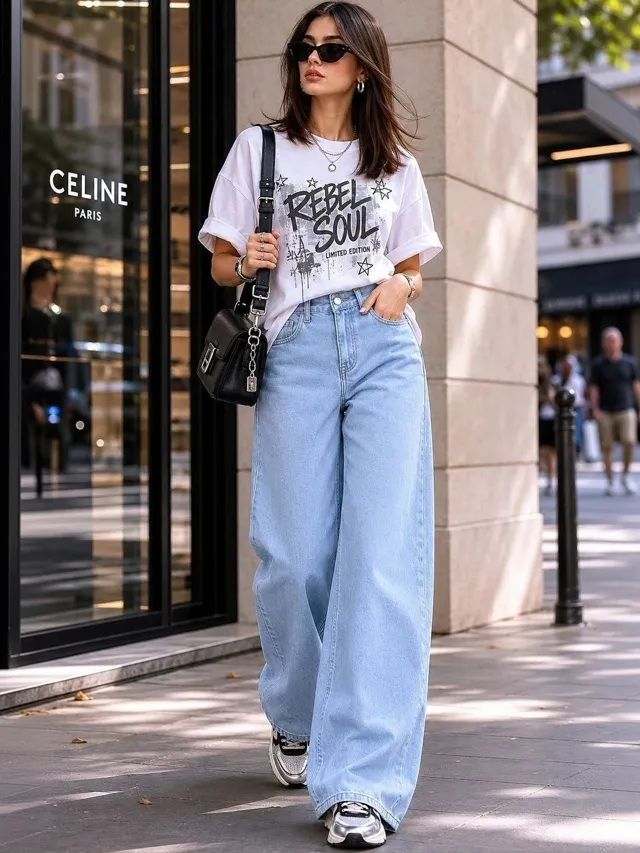 Pink Wide Leg Jeans — view 1