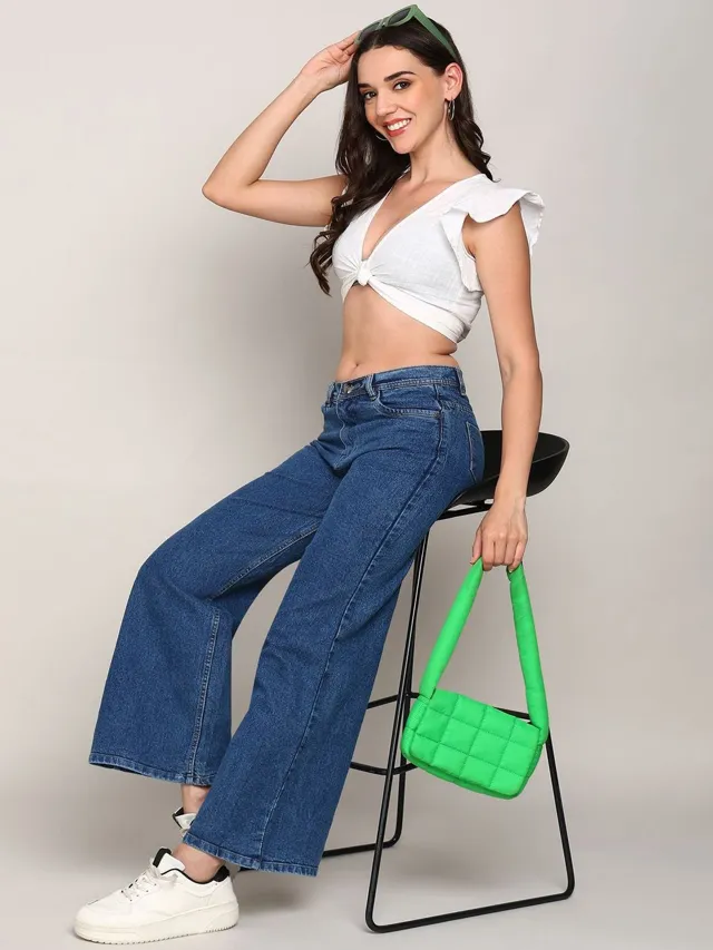 Green Wide Leg Jeans — view 4